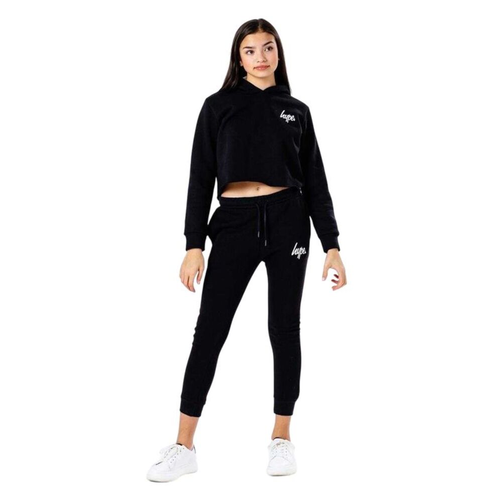 Hype Womens/Ladies Script Cropped Hoodie And Joggers Set / Black